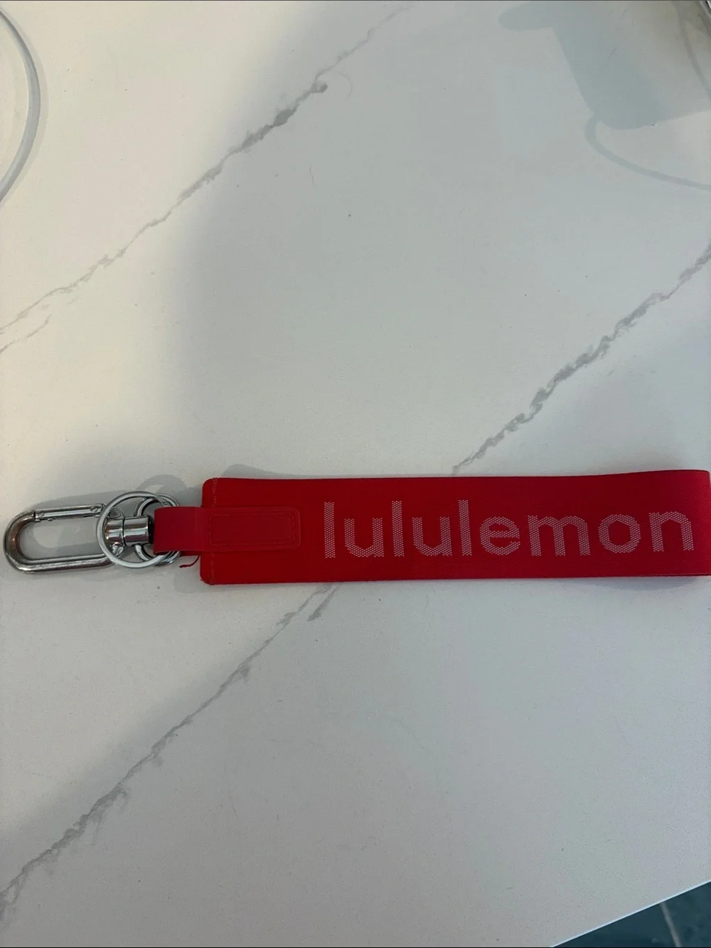lululemon Red Logo Wrist/Key Strap with Silver Hardware